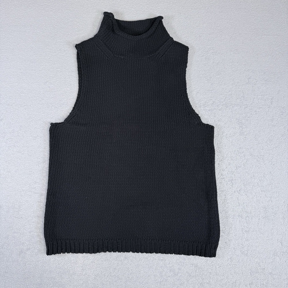 J.Crew Rollneck Sweater Shell Black Cotton Sleeveless Knit Top L BS946 NWT